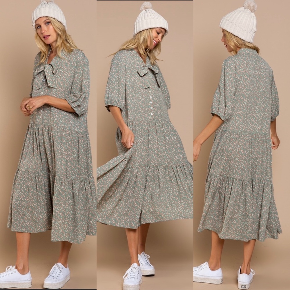 POL’s Ditsy Flower MIDI Dress in Olive Flower - Picture 3 of 5